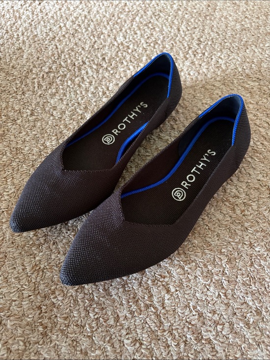 Rothy's Shoes - Rothy's Black Pointed-Toe Flats with Blue Trim